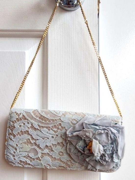 Dolce & Gabbana Handbags - Dolce & Gabbana Light Gray Lace Floral Wristlet